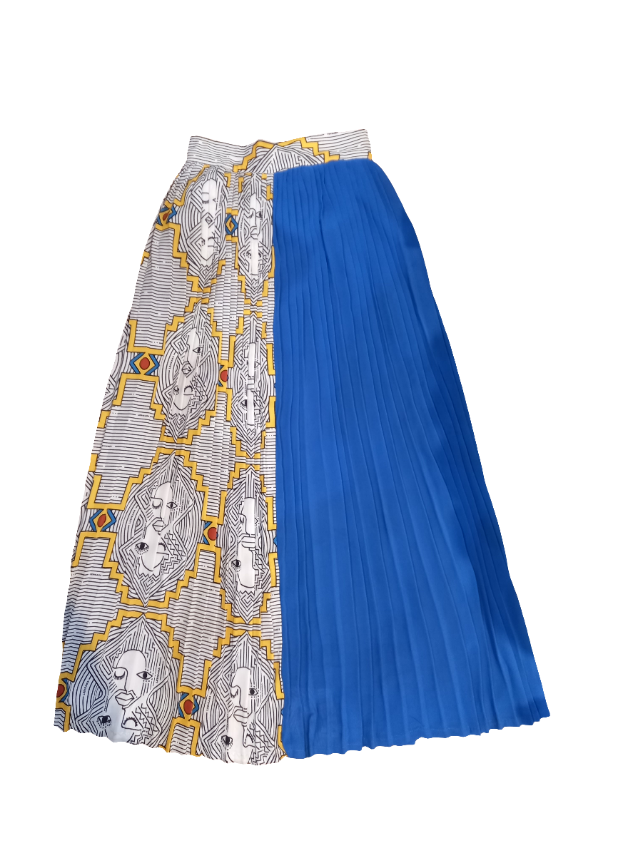 Africa Face Pleated two-tone Skirt (S-L)